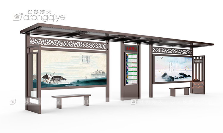 仿古款公交候車亭設(shè)計(jì)效果圖